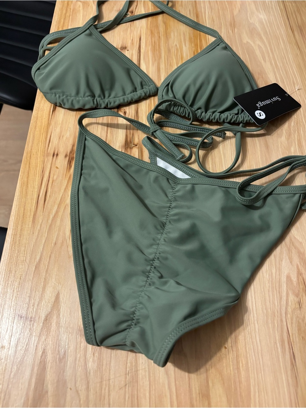 Olive Green Triangle String Bikini - - Picture 2 of 2